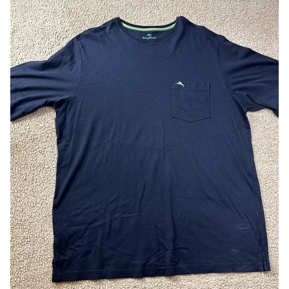 Tommy Bahama Relax Pocket Men XL Navy Blue Crew Shirt Pima Cotton Beach